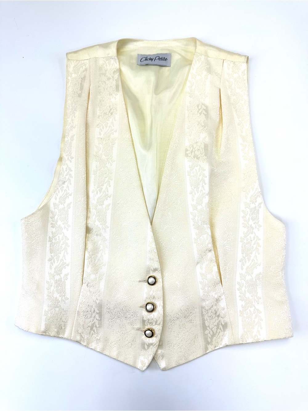 Vintage 90s Ivory Cream Jacquard Vest Size 10 Made in Canada Bridal